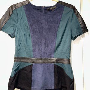 BCBG MaxAzria Suede Peplum top in Blue & Green